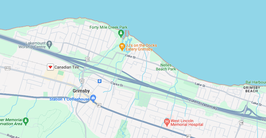 Google map of Grimsby ON