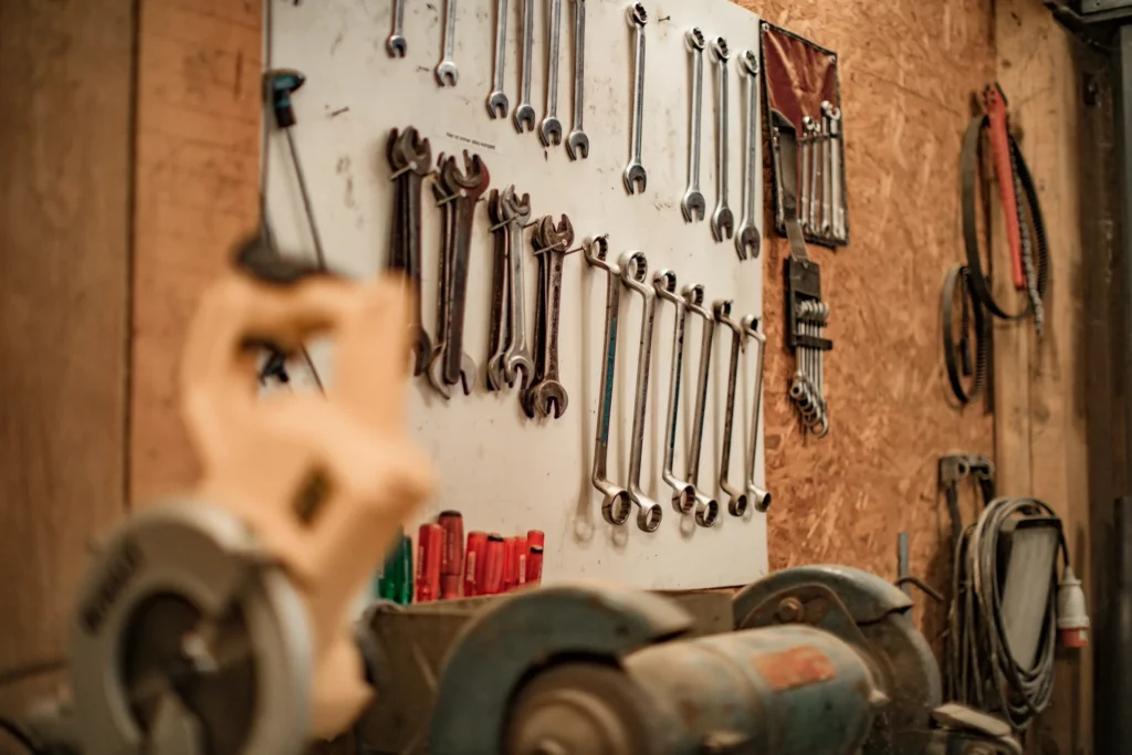 Garage tools hanging on wall